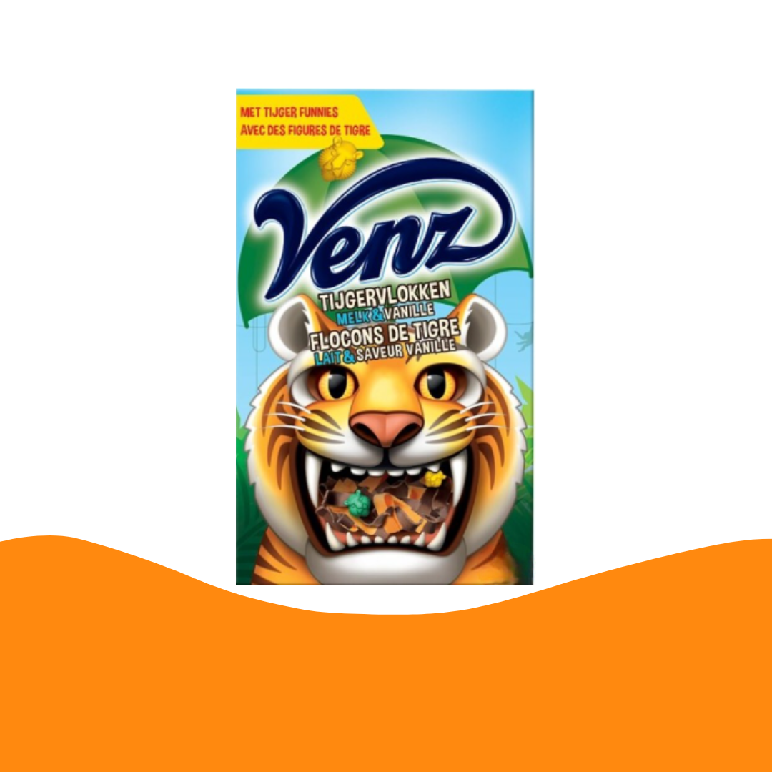 Venz Tijgervlokken Hagelslag melk & vanille / Venz Tiger Chocolate Sprinkles milk & vanilla (200 gram)