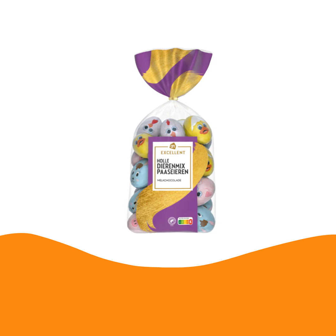 AH Excellent Hollow Animal Mix Milk Chocolate Easter Eggs / Paaseieren Animal Mix Melkchocolade 260 gram