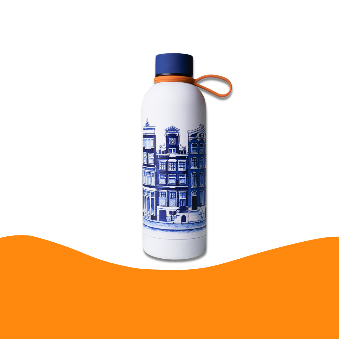 代爾夫特藍瓷風 不銹鋼保溫水樽 (荷蘭運河屋設計) - 500ml