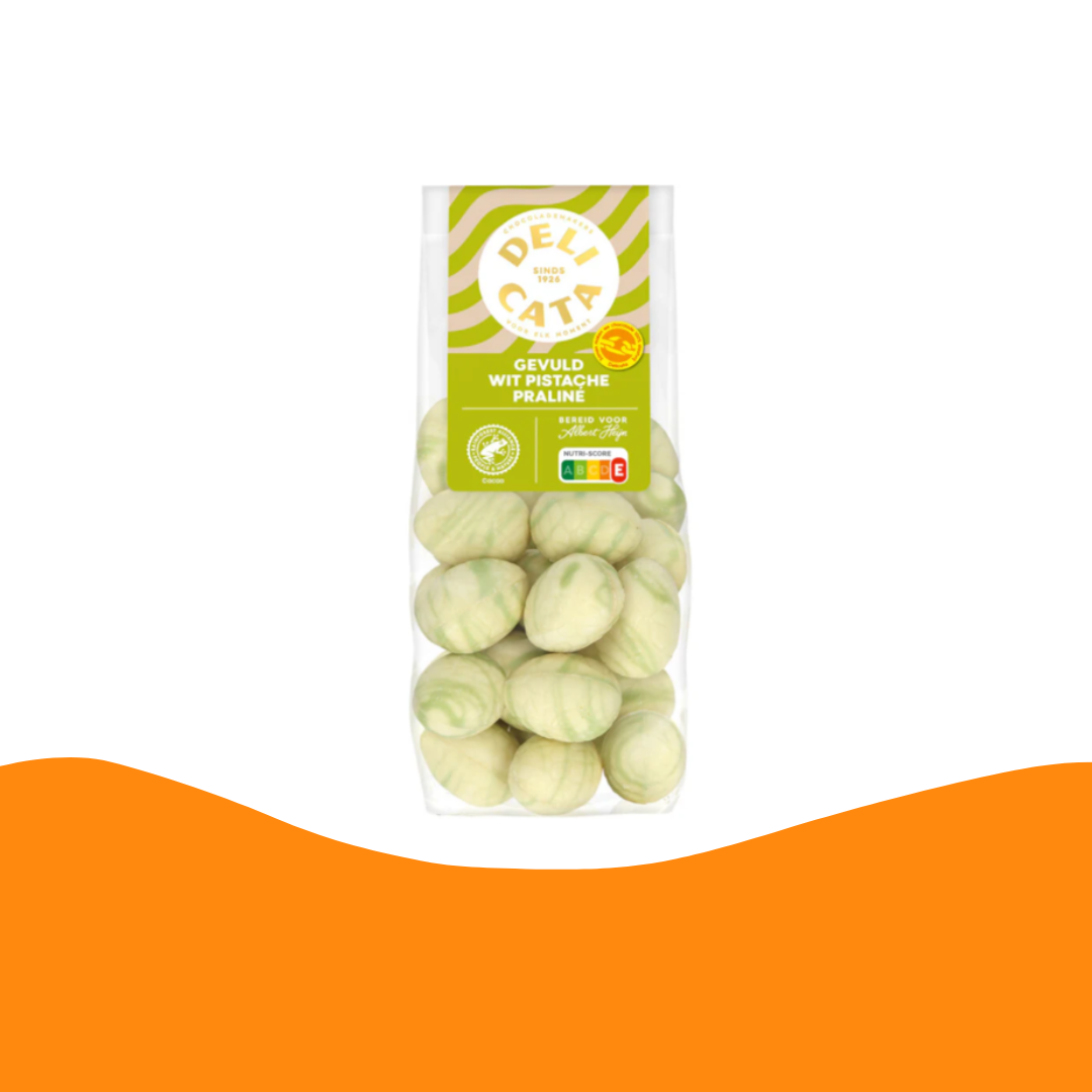 White Chocolate Eggs Filled with Pistachio Praline 150 gram