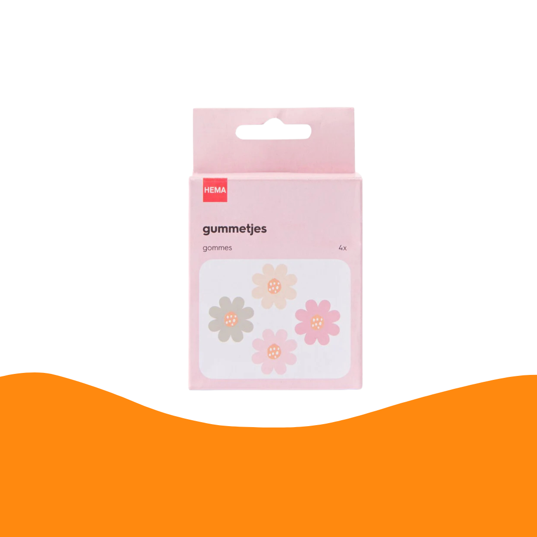 Hema Bloemen Gummetjes(花朵橡皮擦)4 種不同顏色套裝