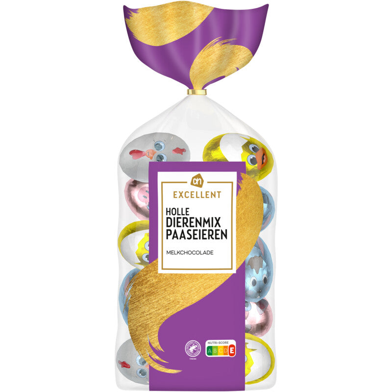 AH Excellent Hollow Animal Mix Milk Chocolate Easter Eggs / Paaseieren Animal Mix Melkchocolade 260 gram