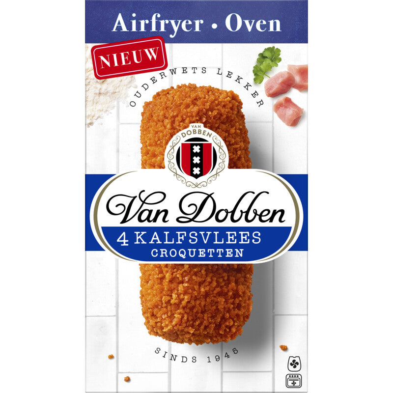 Van Dobben Airfryer & Oven Kalfsvlees / Veal Meat Croquetten 4 pieces (4 x 80 gram)