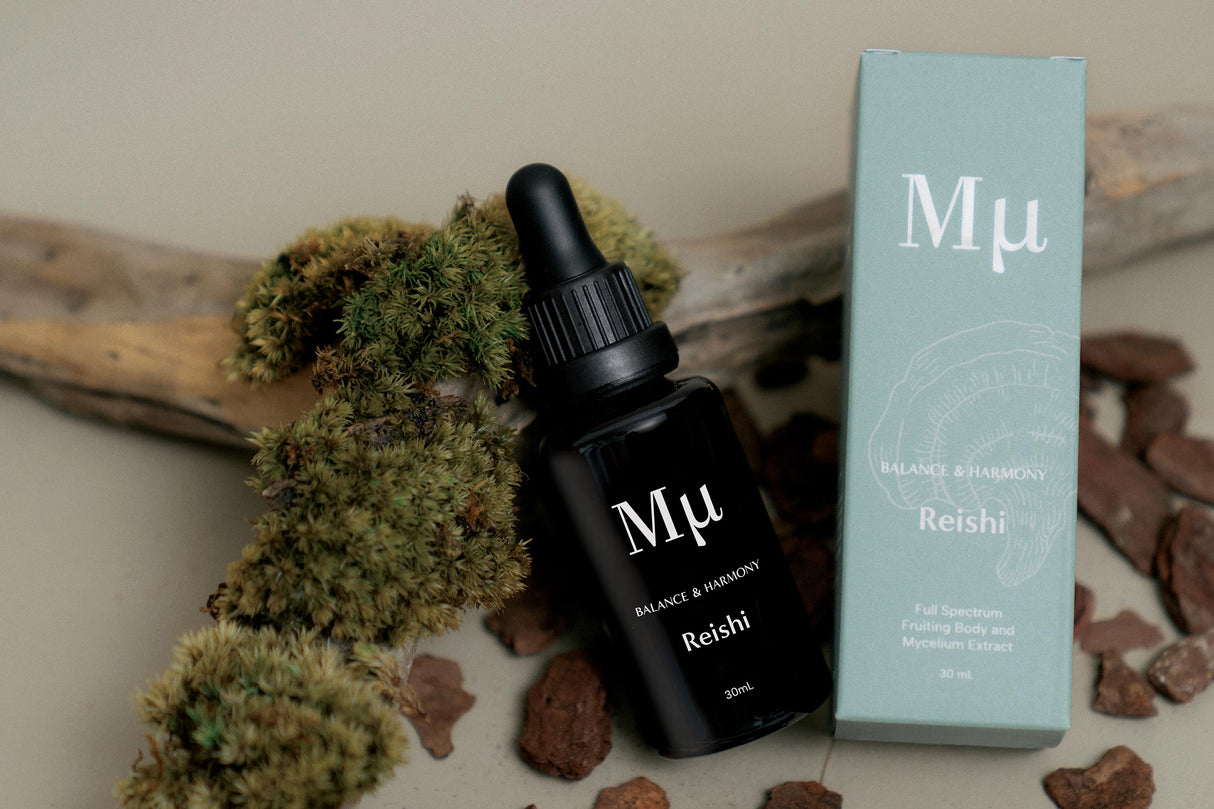 Mμ 套裝:獅鬃精(專注與記憶)、蟲草(力量與恢復)、靈芝(平衡與和諧)、白樺茸和人參(平靜與恢復力)以及火雞尾(恢復與免疫力)