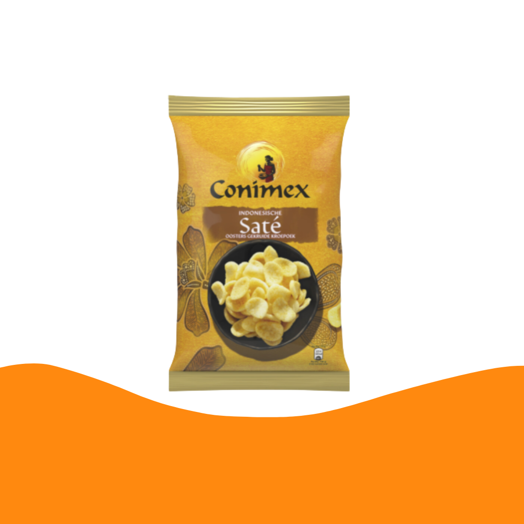 Conimex Indonesische Sate Oosters Gekruide Kroepoek/prawn crackers satay flavor (75 gram) (Best before 18 July 2026)