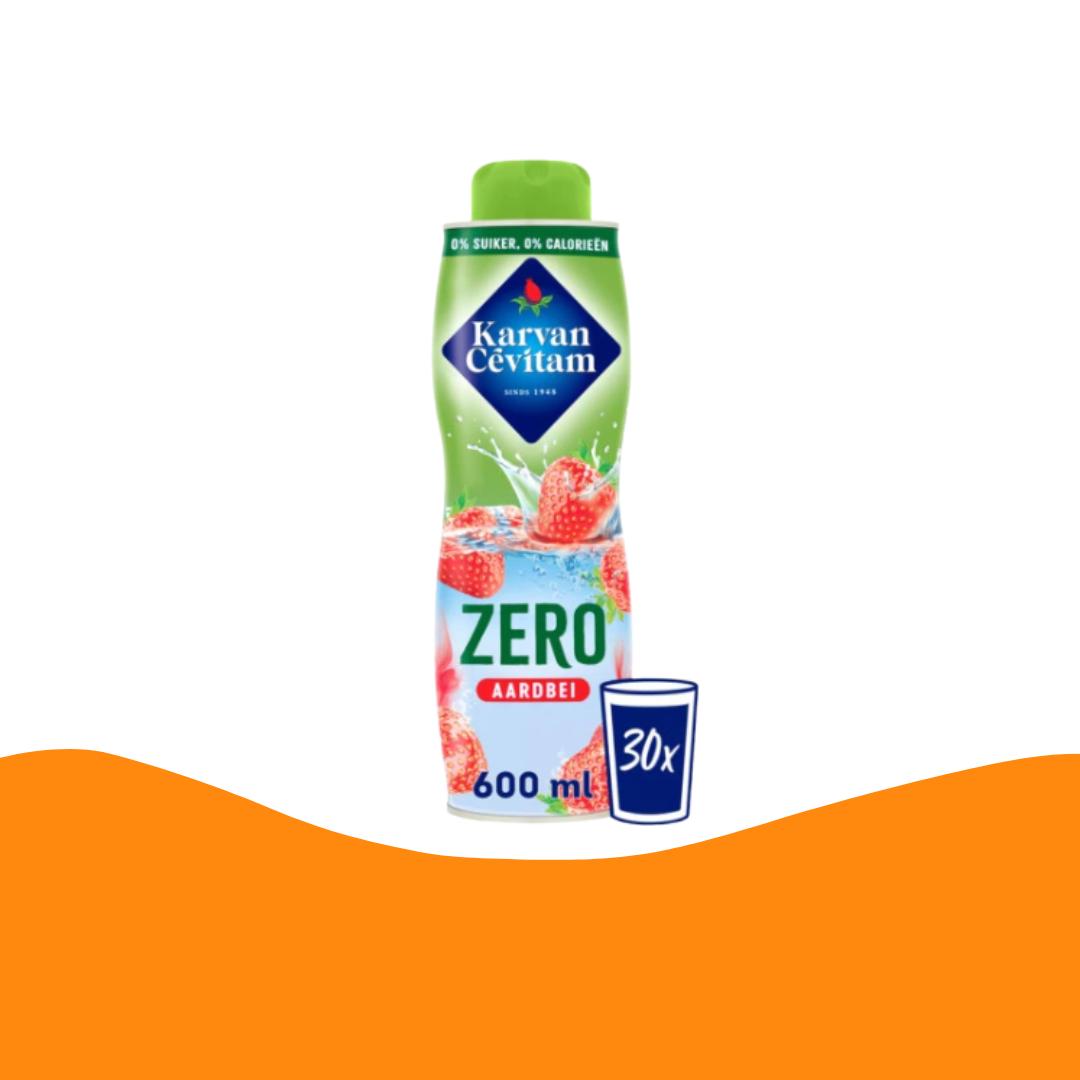 Karvan Cevitam Siroop ZERO aardbei / Drink syrup ZERO Strawberry flavour (600 ml): 0% SUGAR/0% CALORIES