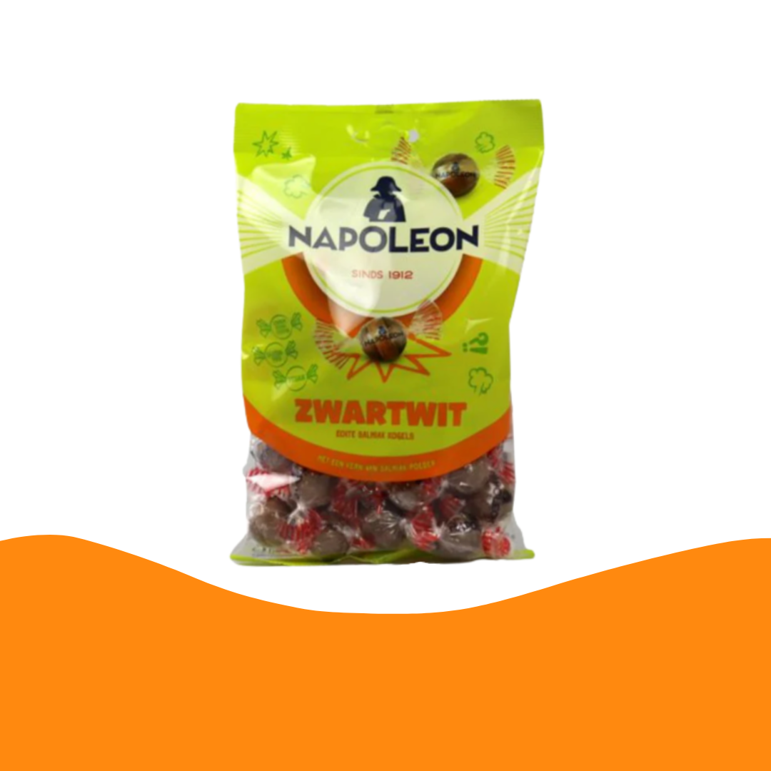 Napoleon Zwart/Wit Kogels (225 gram)/Salmiak candy